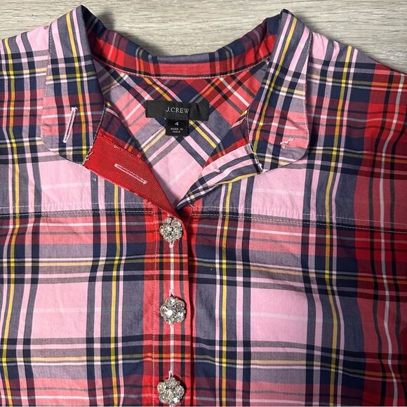 J. Crew band-collar popover tunic in pink Stewart tartan - Picture 3 of 6